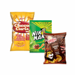 Willards Cheese curls cheese flavour 100g X1, Nik Naks chutney 135g X1 and Simba smoked beef 120g X1